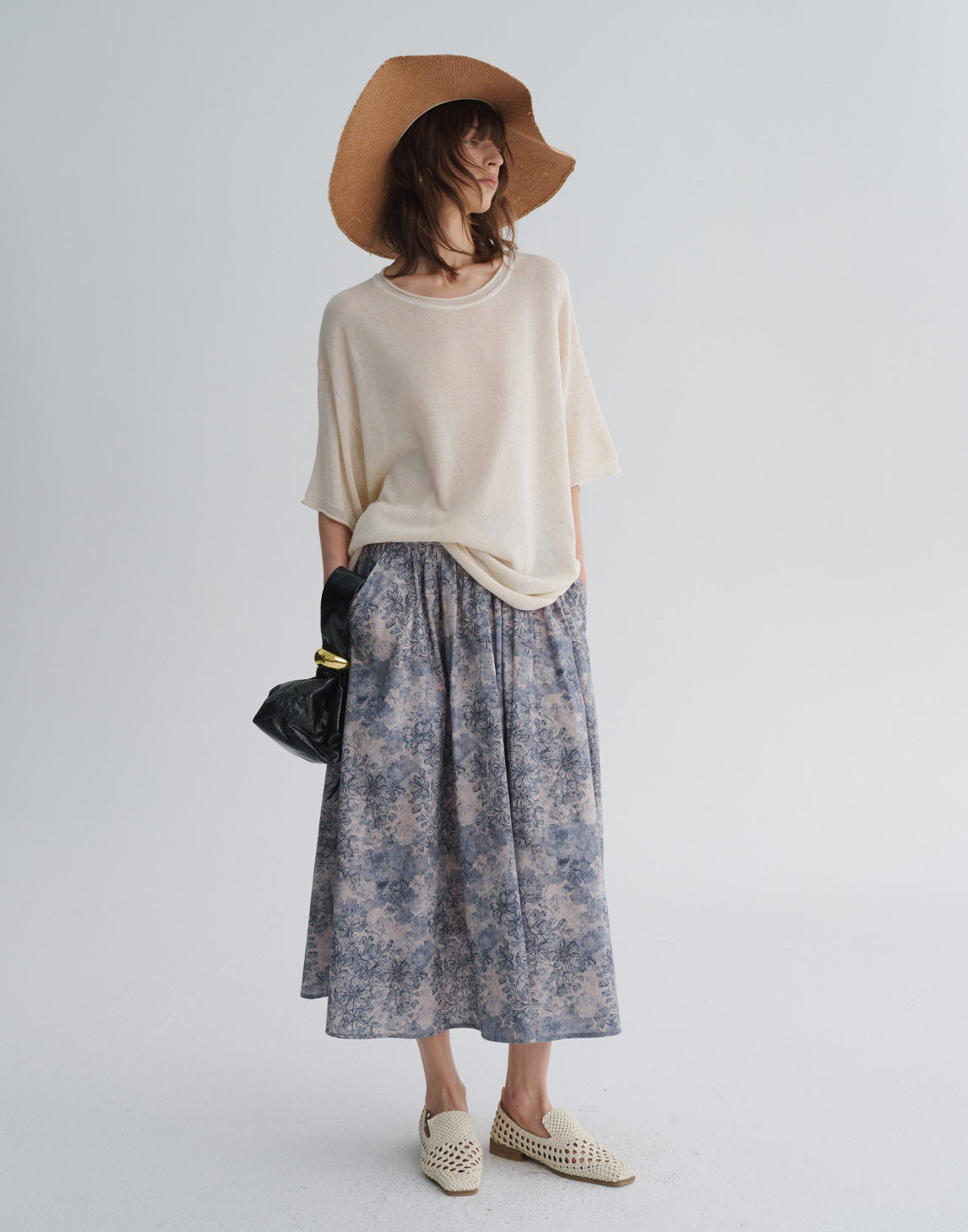 Rolled-Edge Crewneck Knit Tee