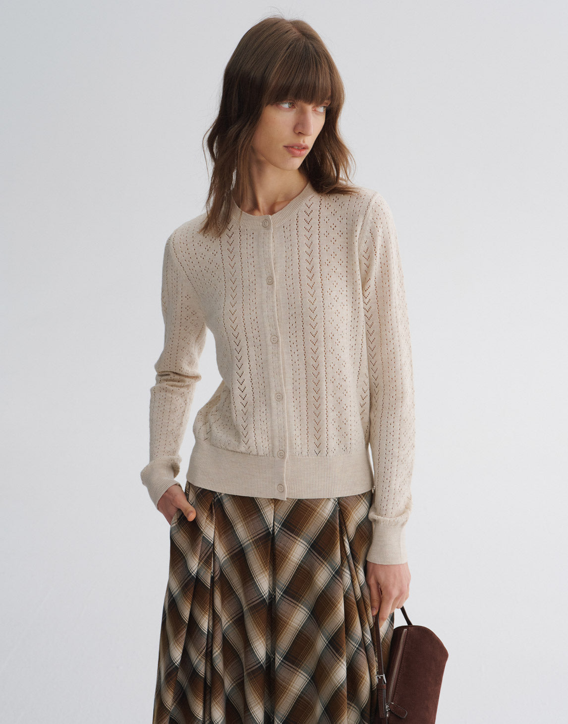 Cardigan vintage en maille ajourée