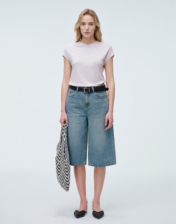 Cap Sleeve Linen Blend Tee