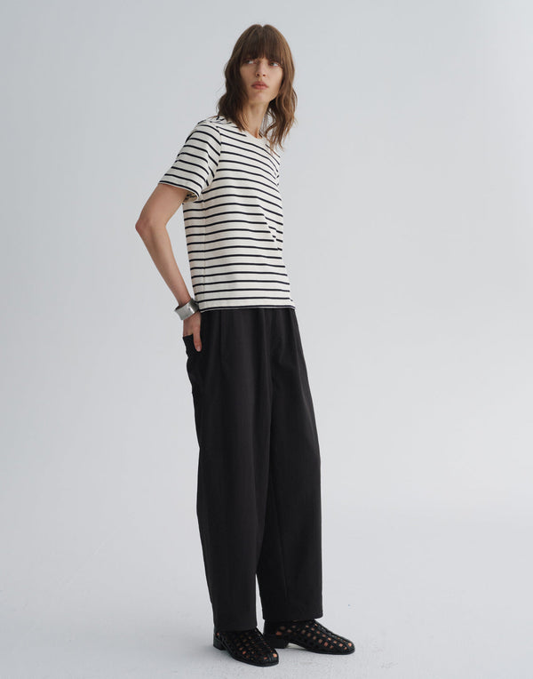 Striped Cotton Tee with Contrast Collar