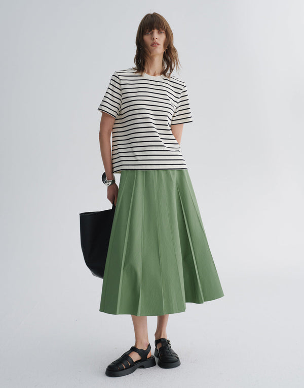 Striped Cotton Tee with Contrast Collar
