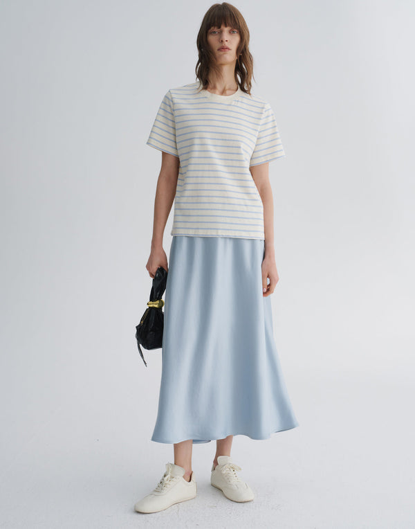 Striped Cotton Tee with Contrast Collar