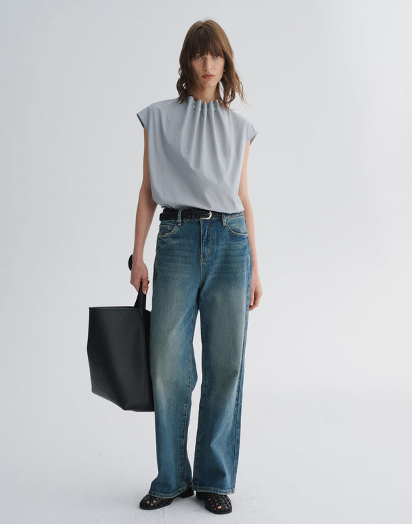 Sleeveless Pleated Shell Top