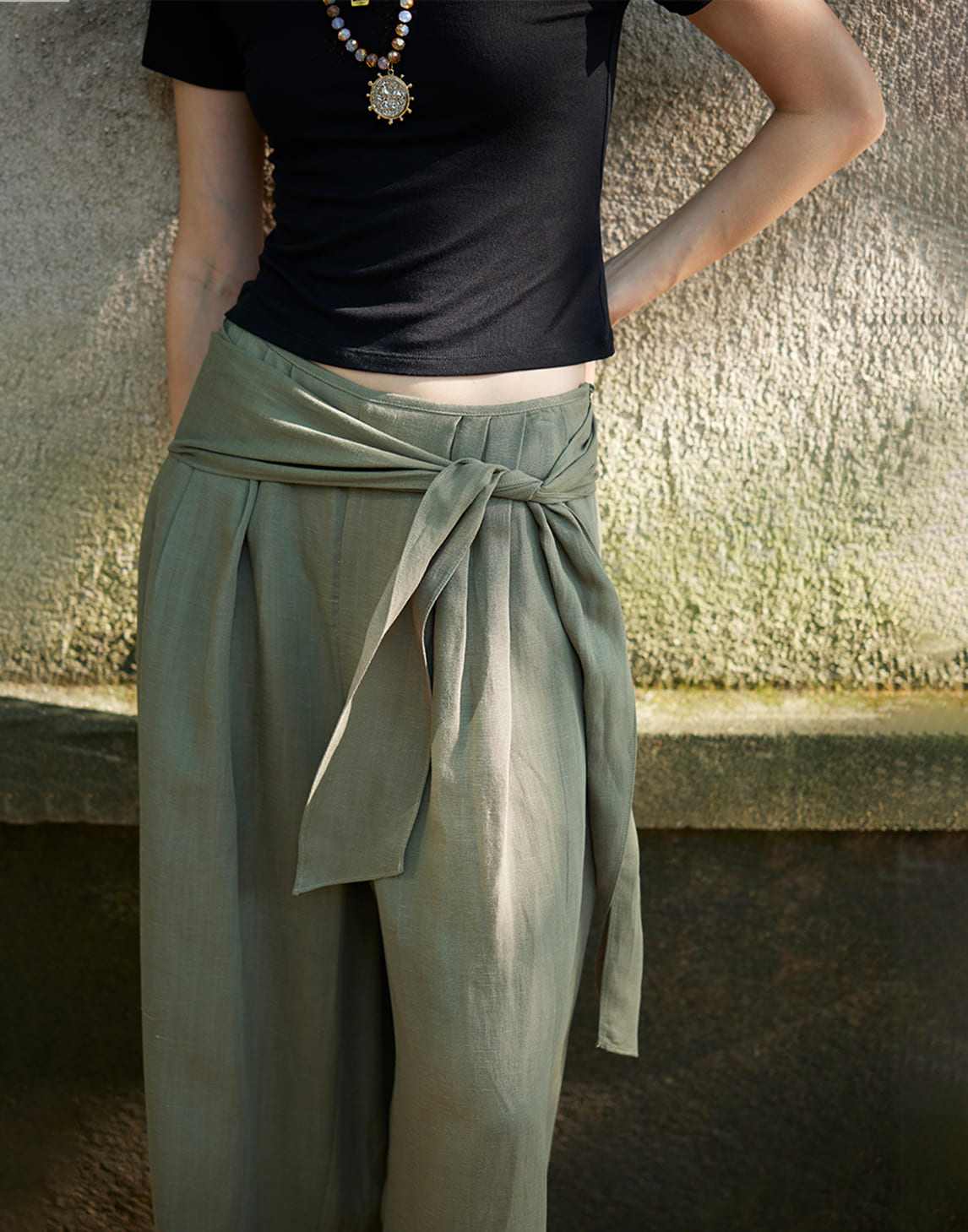 Tencel Linen Draped Wide-Leg Pants