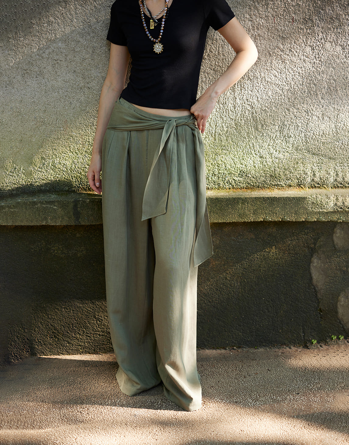 Tencel Linen Draped Wide-Leg Pants