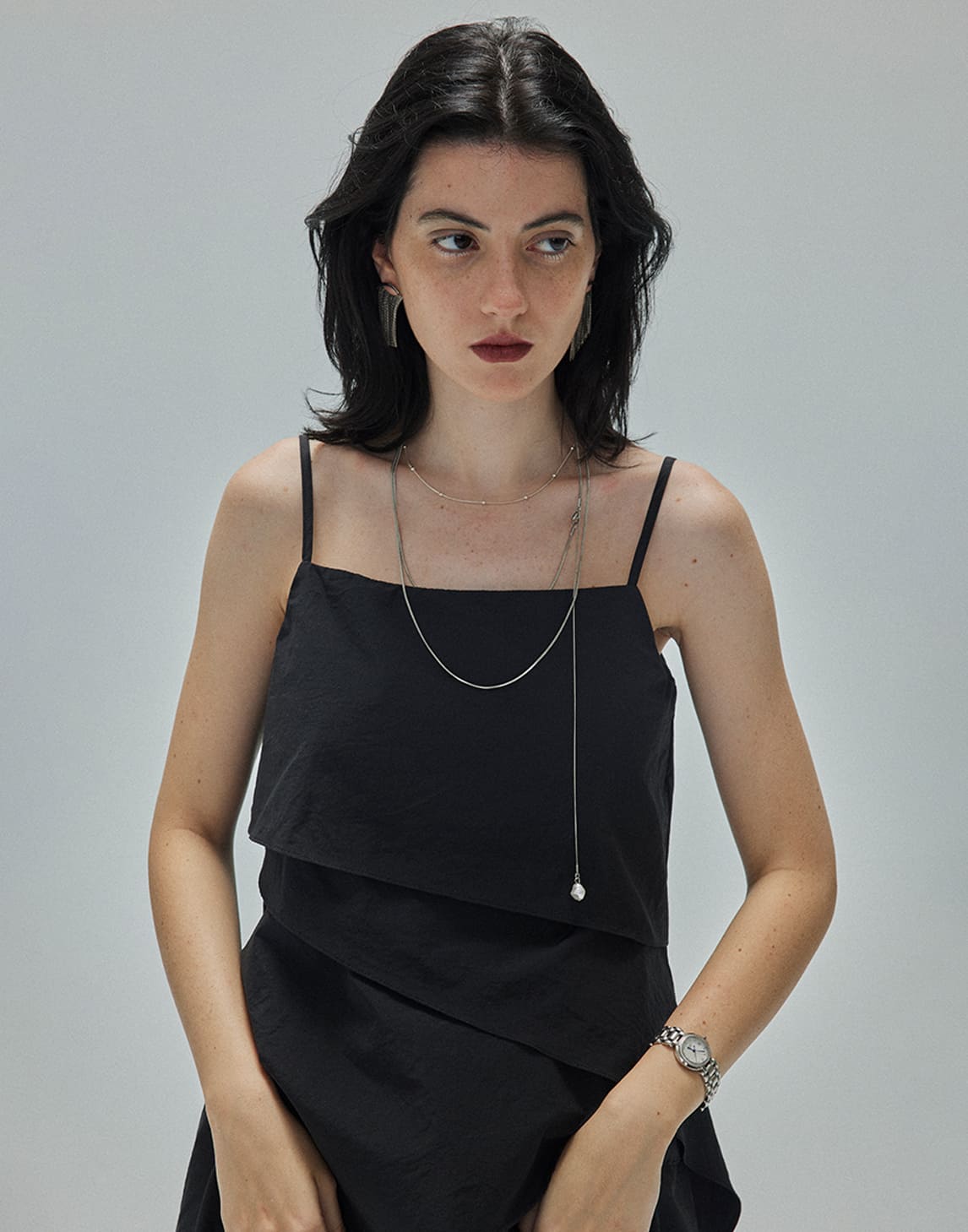 Black Textured Layered Cami Set