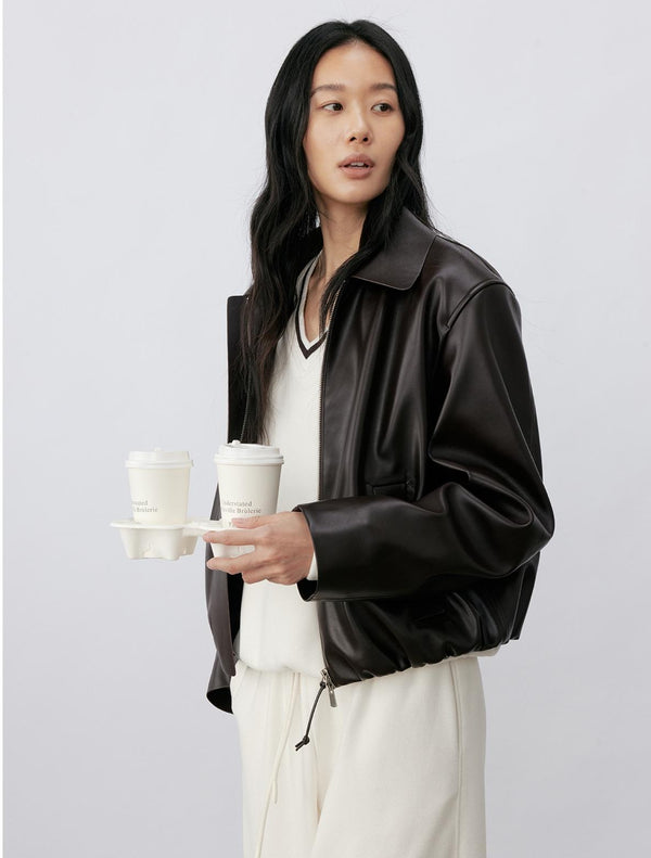 Satin-Sheen Faux Leather Jacket