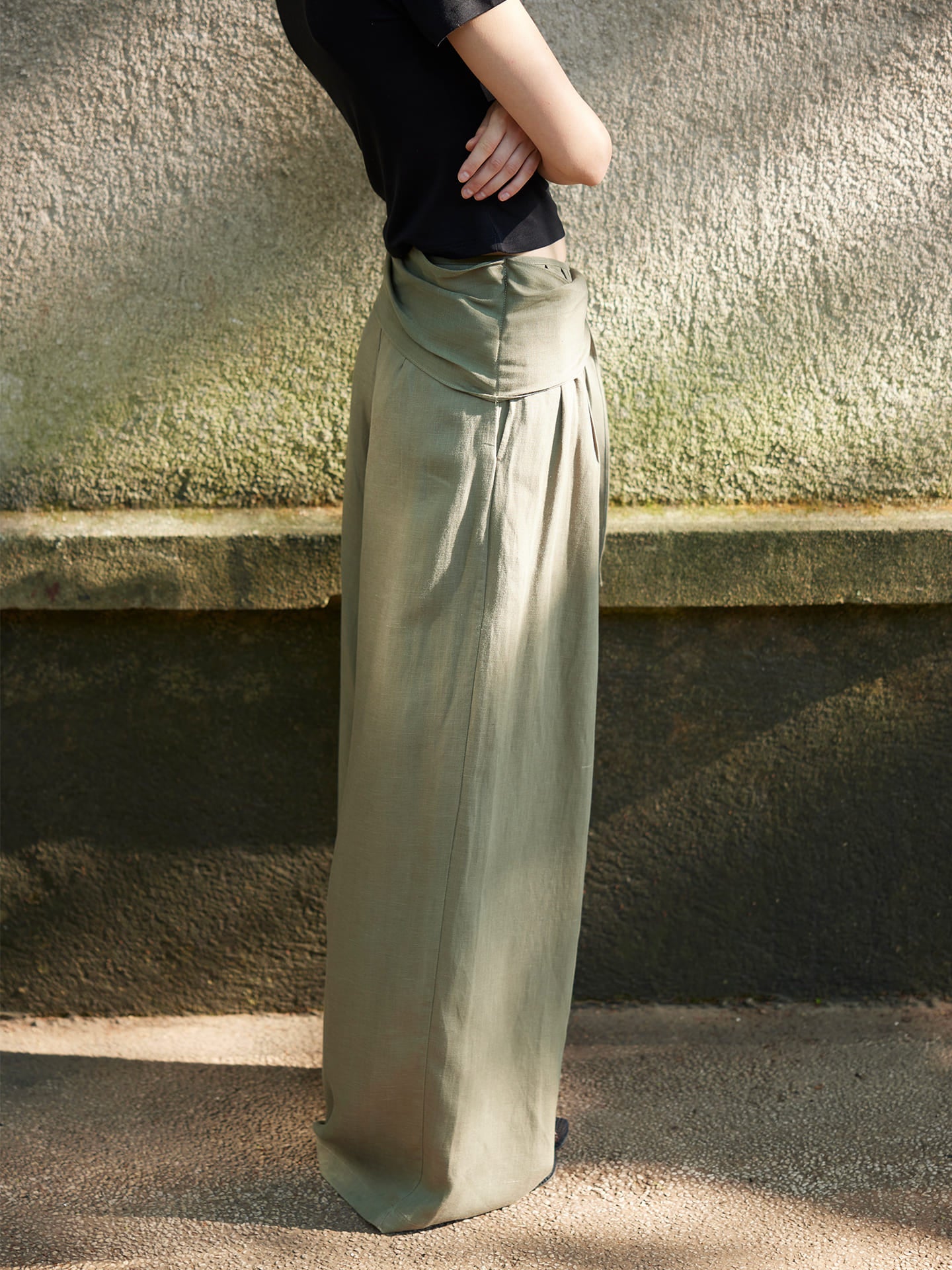 Tencel Linen Draped Wide-Leg Pants