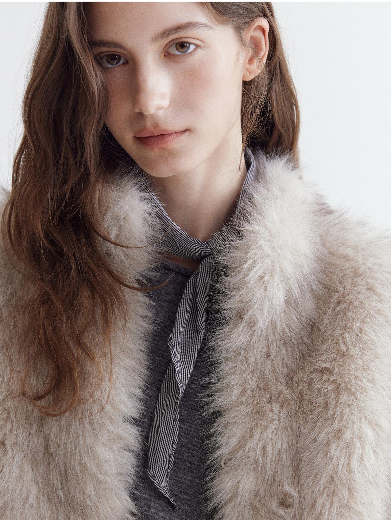 Eco-Fur Stand-Collar Short Jacket