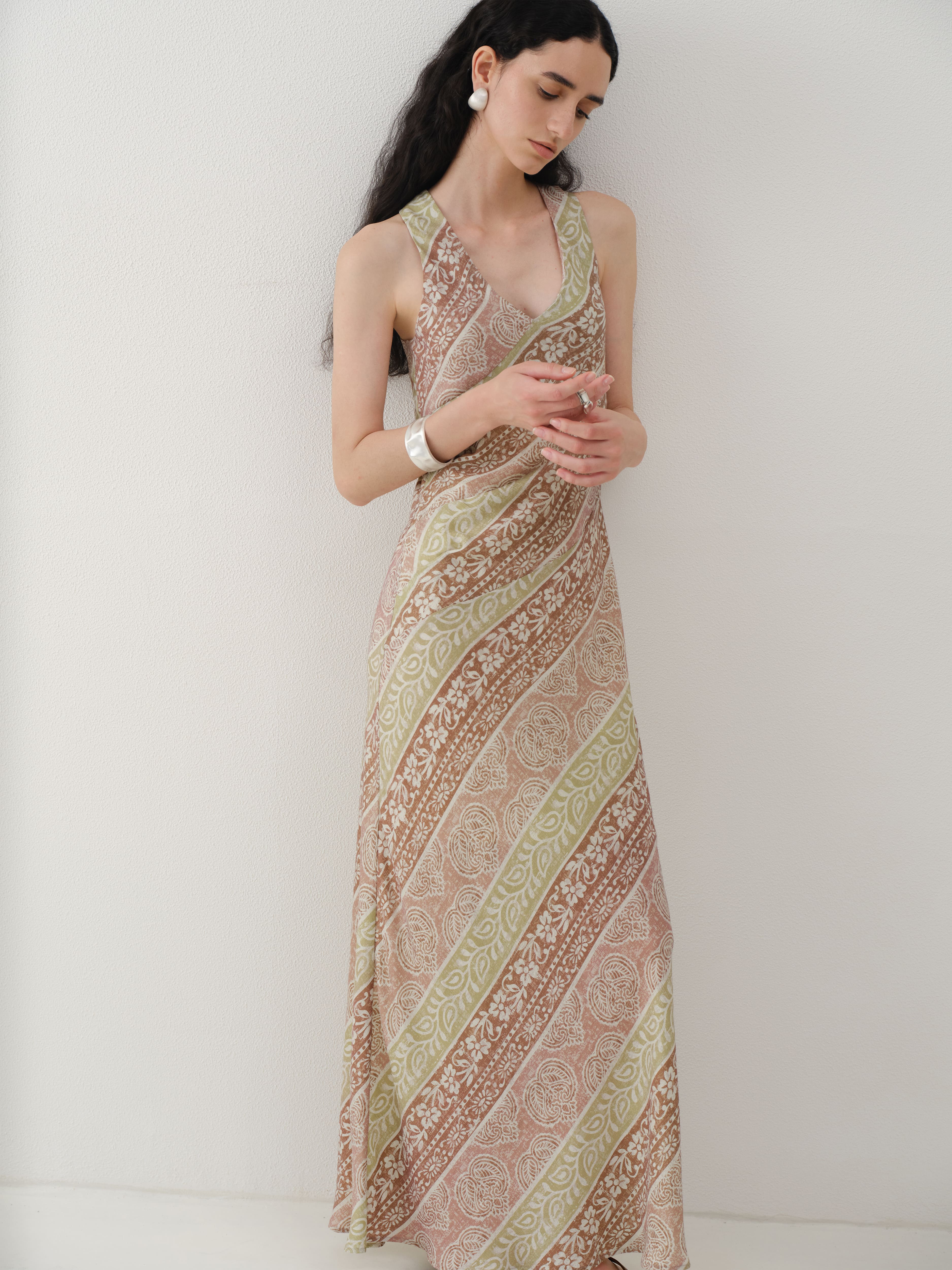 Paisley Print Cutout Maxi Dress