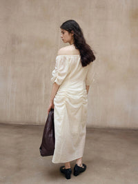 SEYLA RUCHED OFF-SHOULDER DRESS