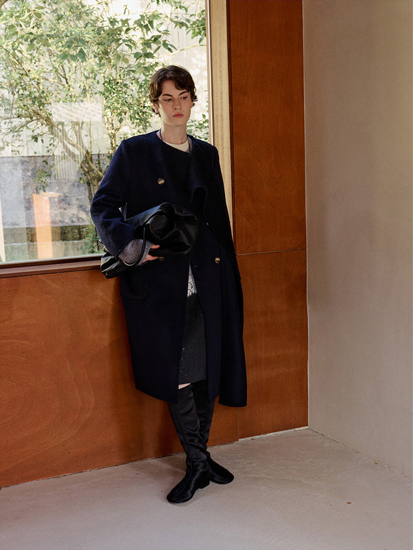 Scarf-Collar Double-Face Wool Coat