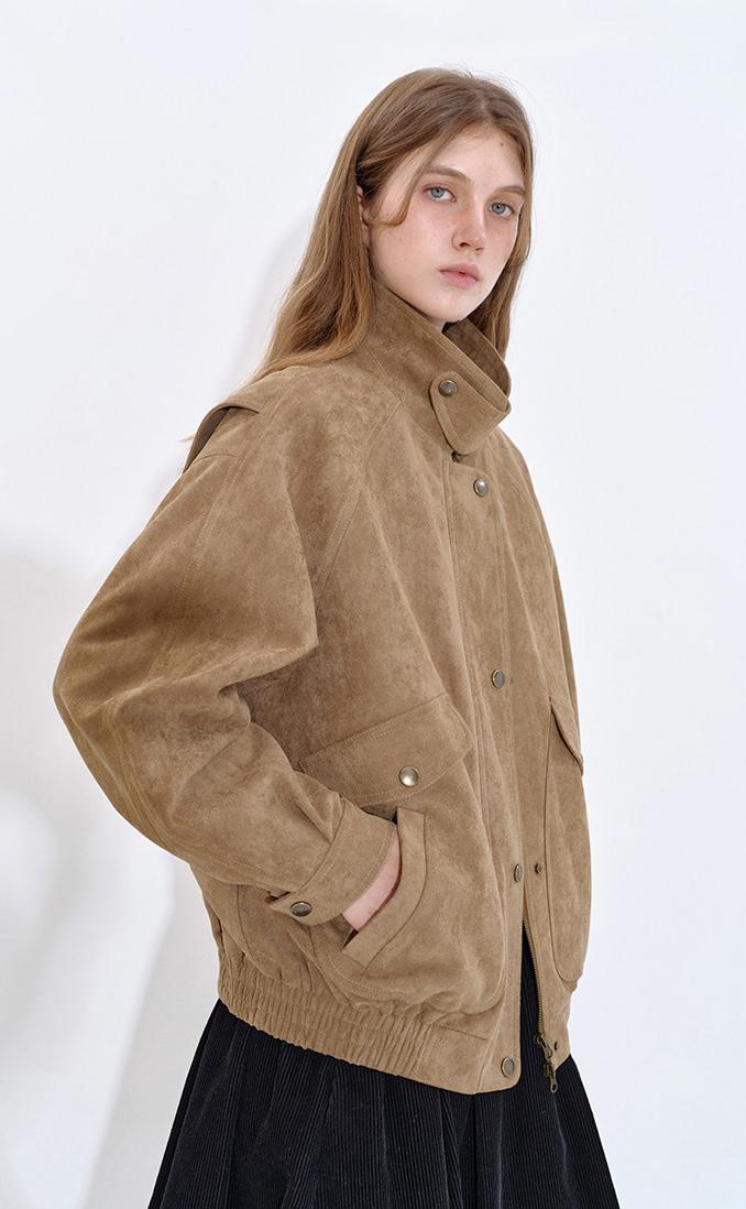 Retro Suede-Feel Quilted Jacket