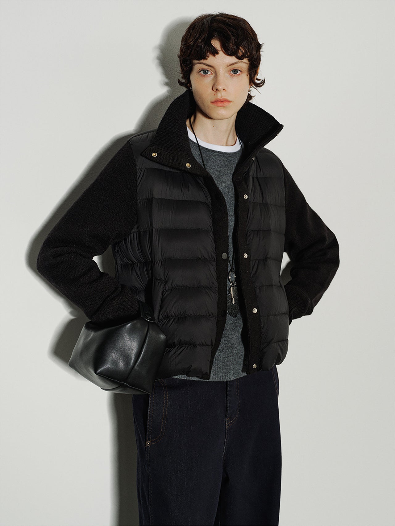 Ribline Knit-Panel Down Jacket