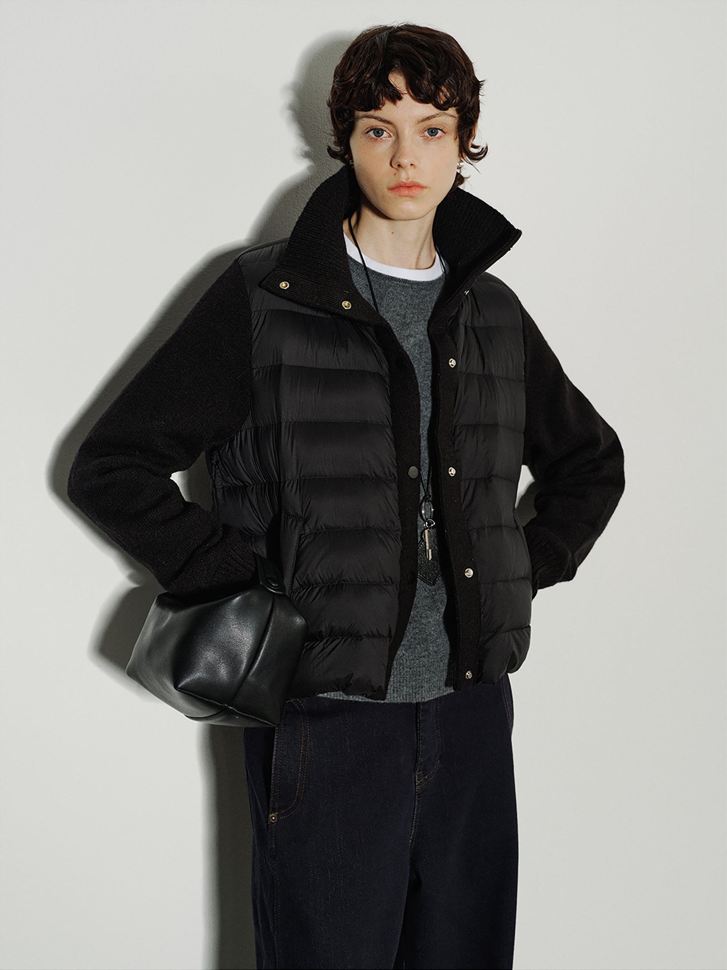 Ribline Knit-Panel Down Jacket