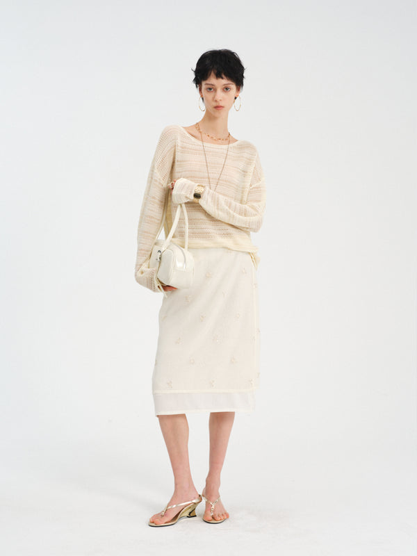 Relief Silk Beaded Skirt