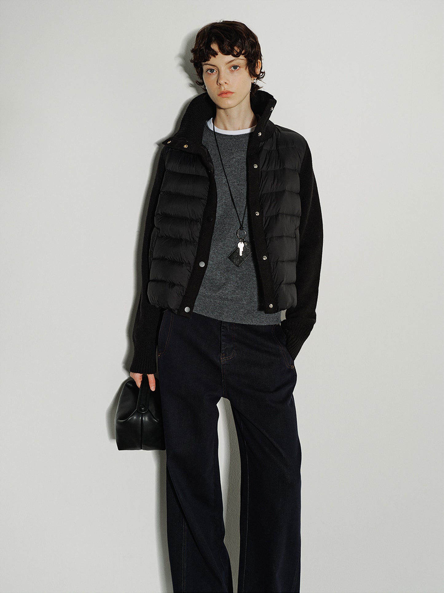 Ribline Knit-Panel Down Jacket