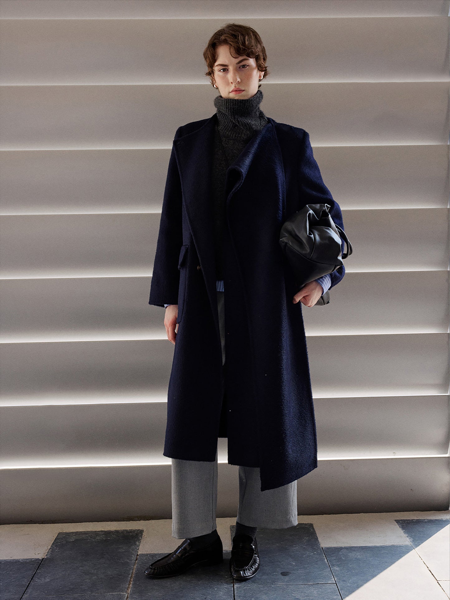 Scarf-Collar Double-Face Wool Coat