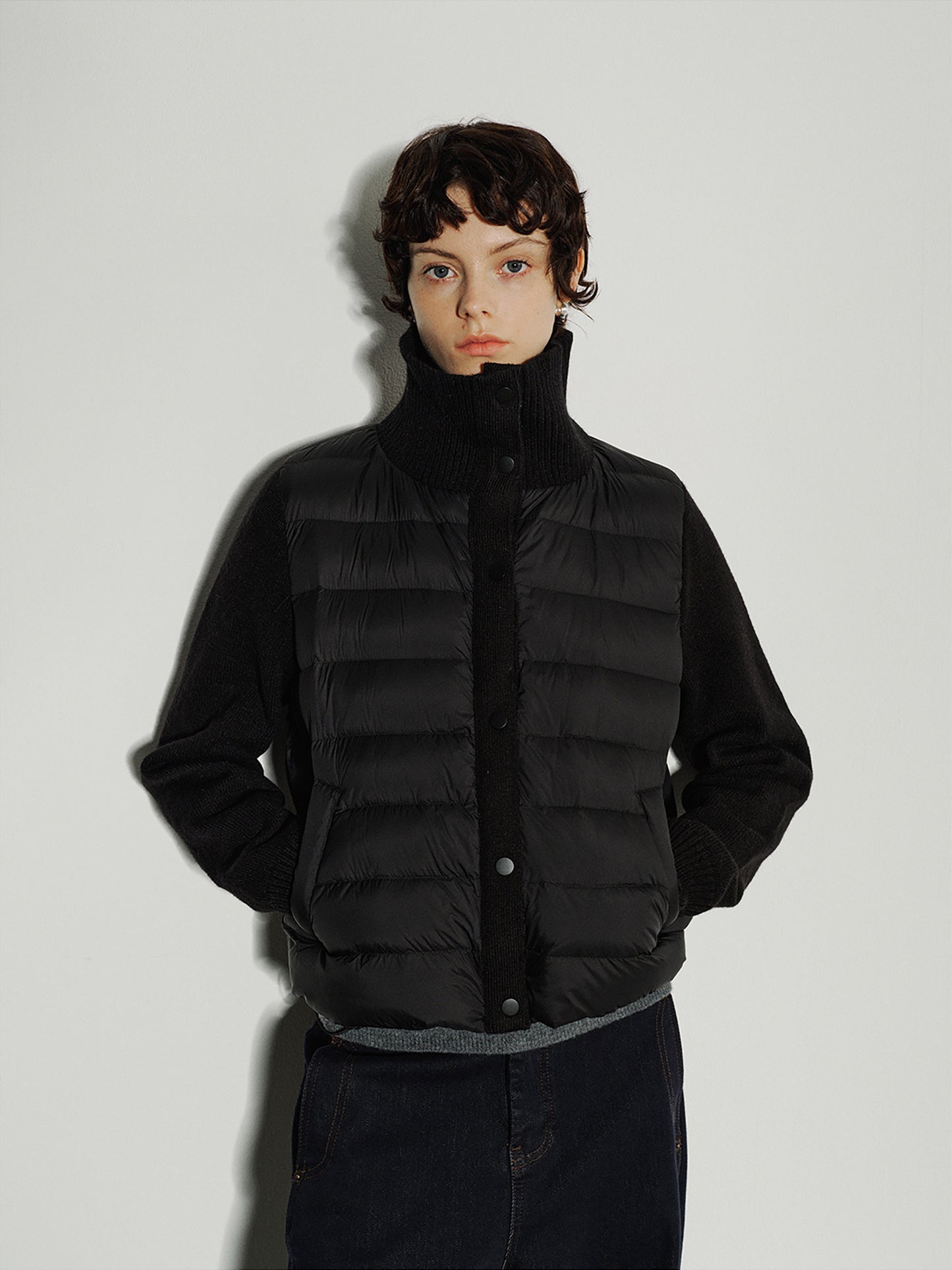 Ribline Knit-Panel Down Jacket