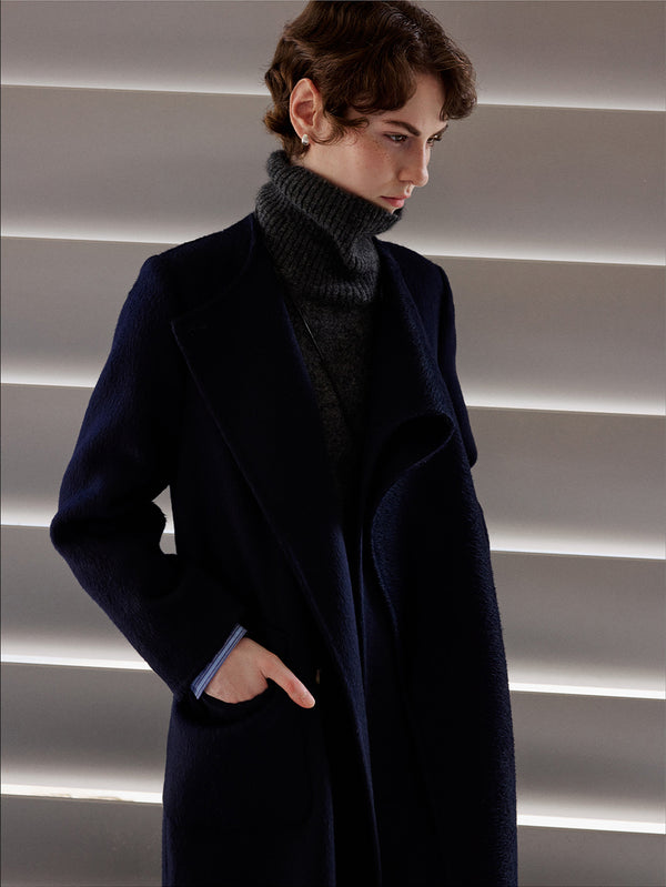 Scarf-Collar Double-Face Wool Coat