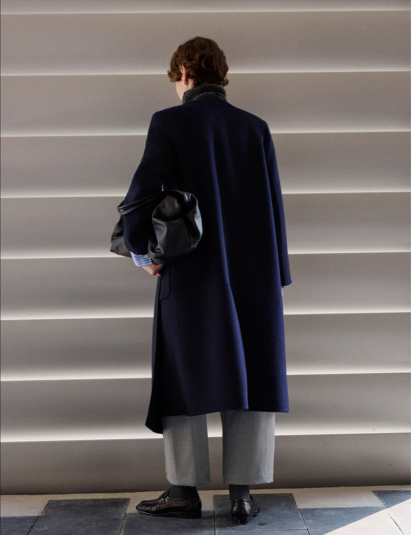 Scarf-Collar Double-Face Wool Coat