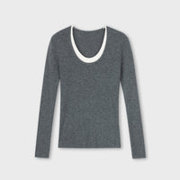 False Two-Piece Wool U-Neck Knit Sweater