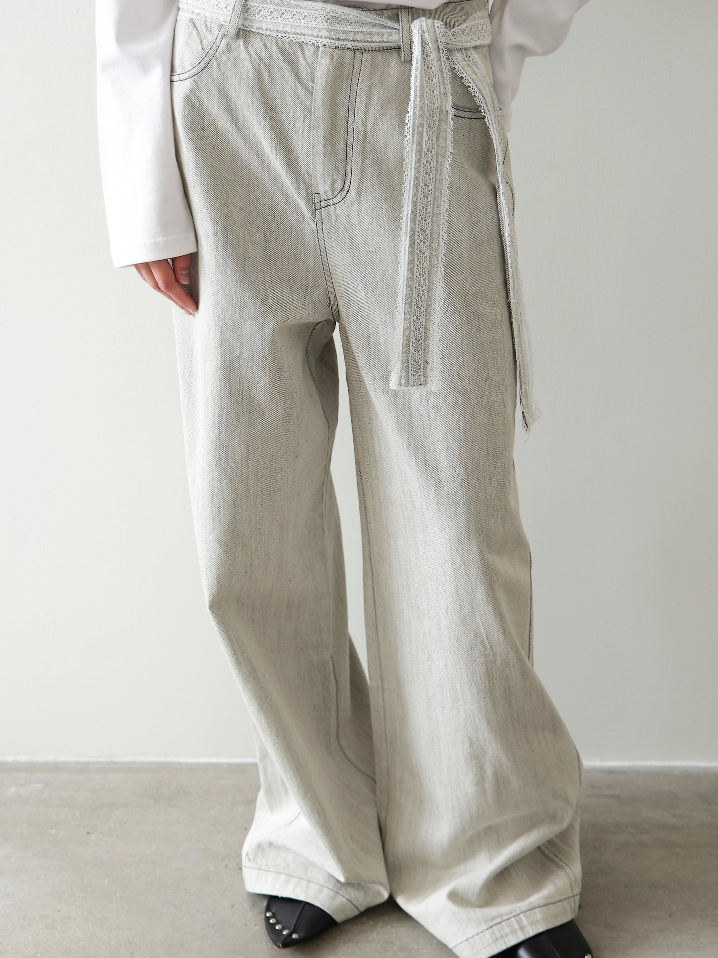 Lace-Tie Straight Wide Pants
