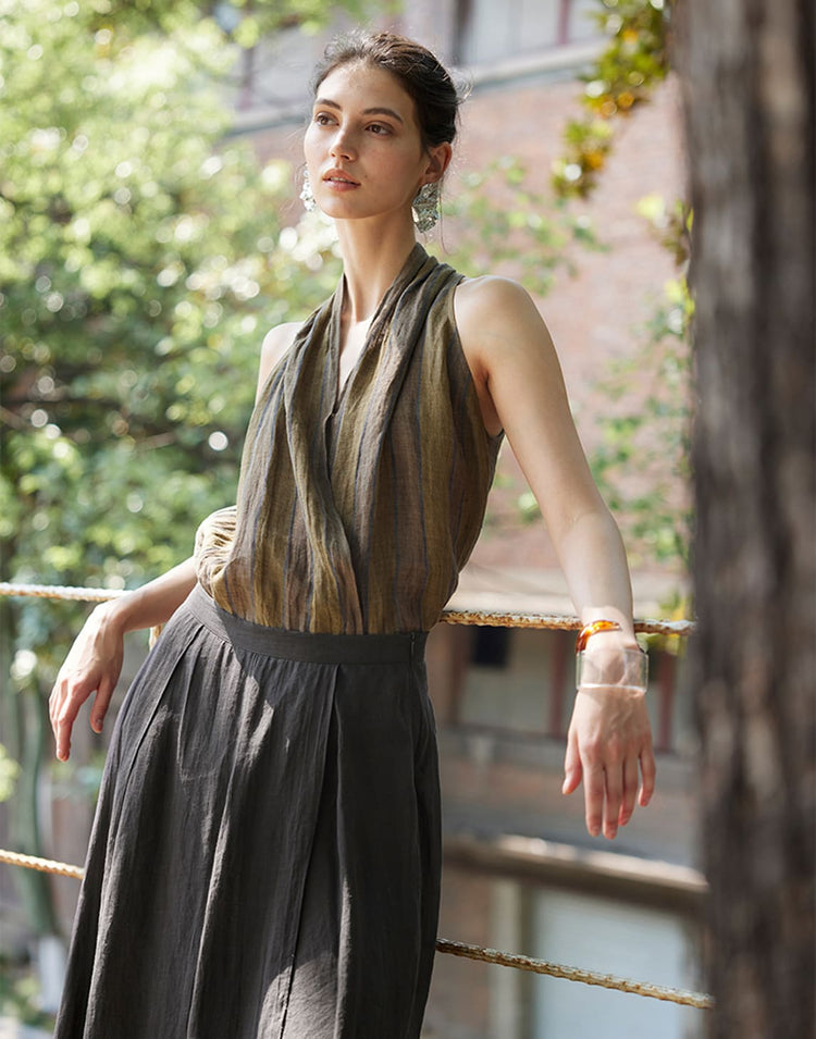 Vintage Linen Draped Sleeveless Top