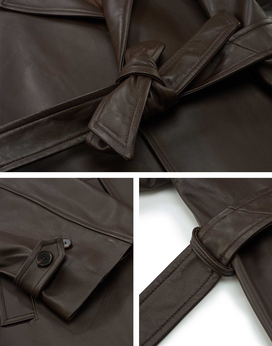 Manteau enveloppant en cuir raffiné
