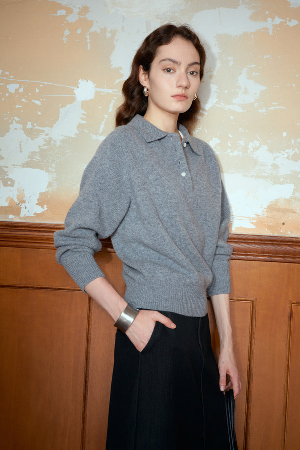 Wool Knit Polo Sweater
