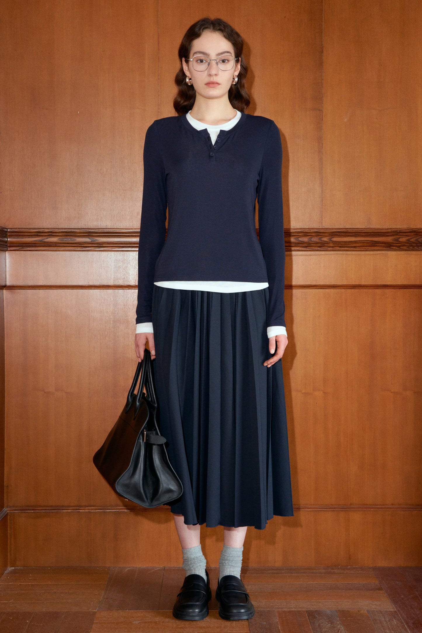 Layered Contrast Henley T-Shirt