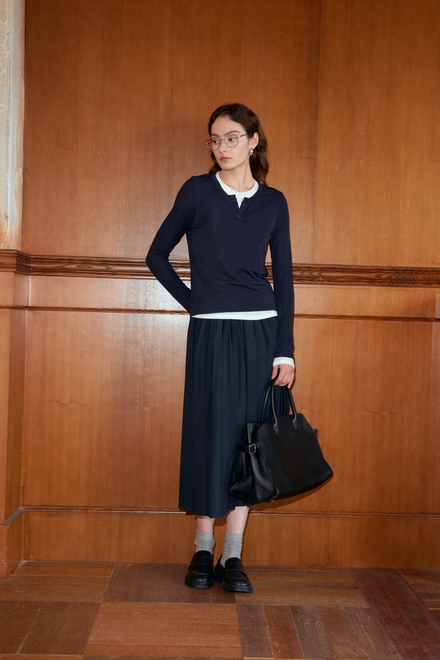 Layered Contrast Henley T-Shirt
