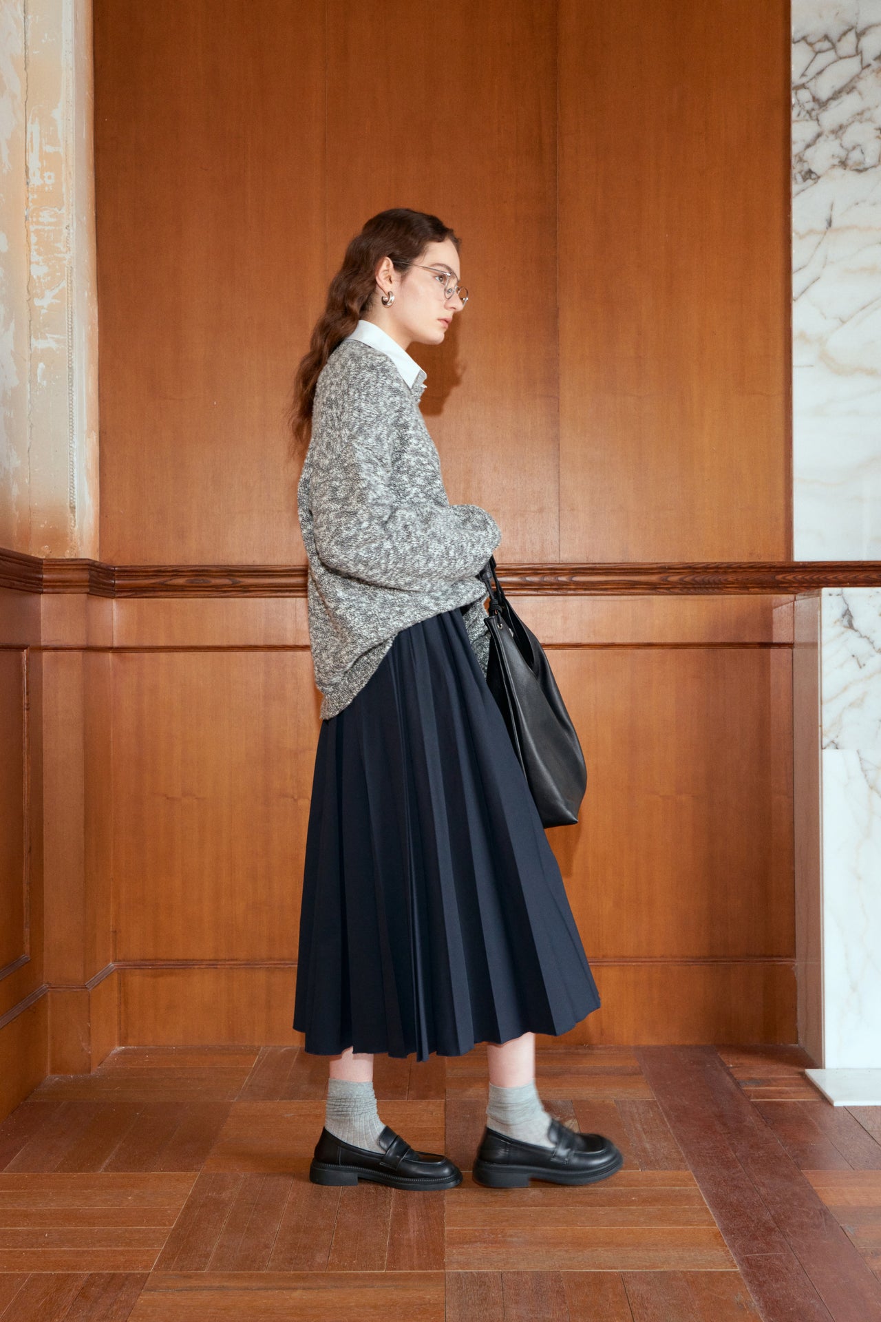 Structured Pleated Midi Skirt