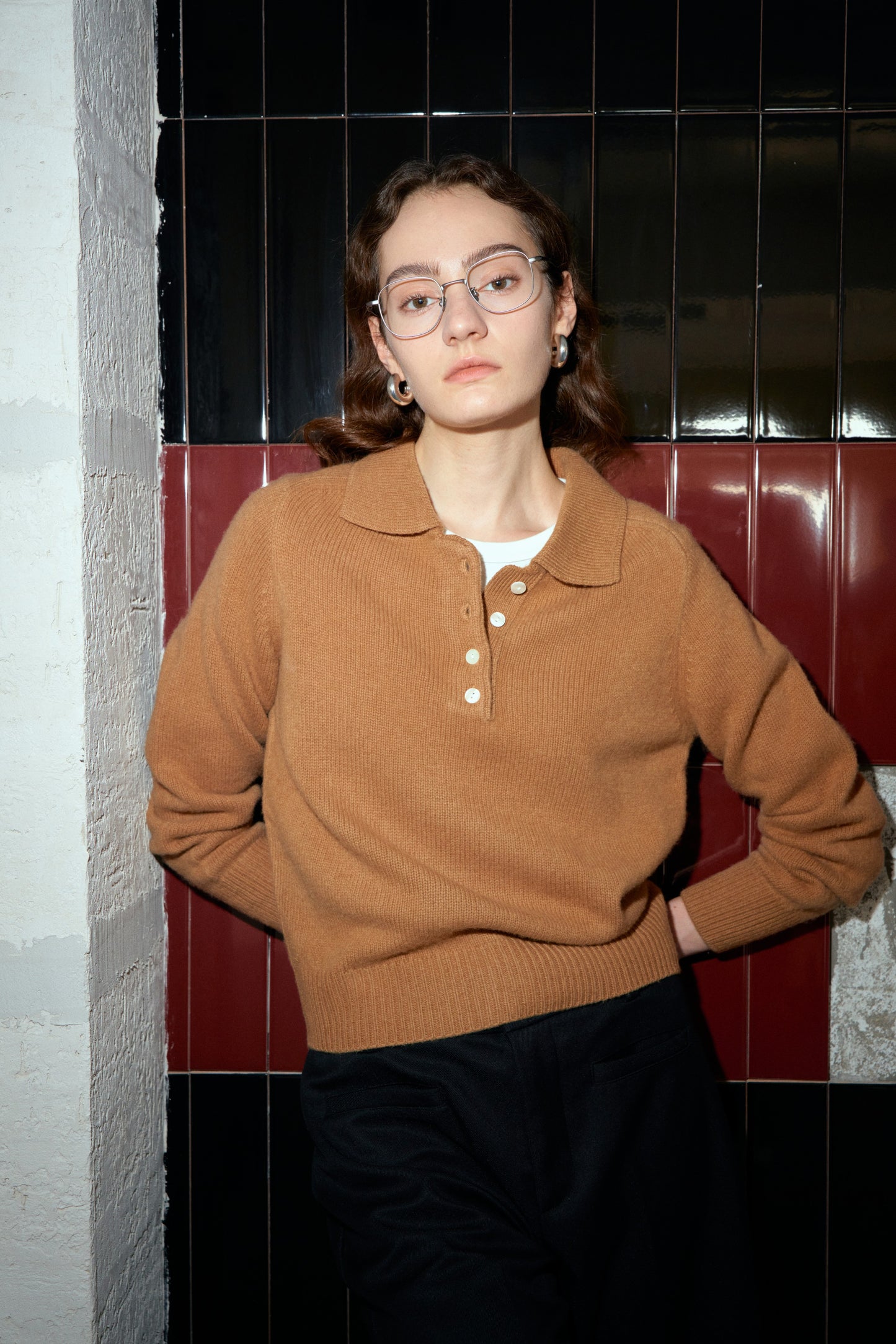 Wollstrick-Poloshirt-Pullover