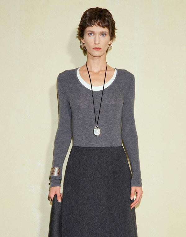 Sophisticated Contrast U-Neck Sweater