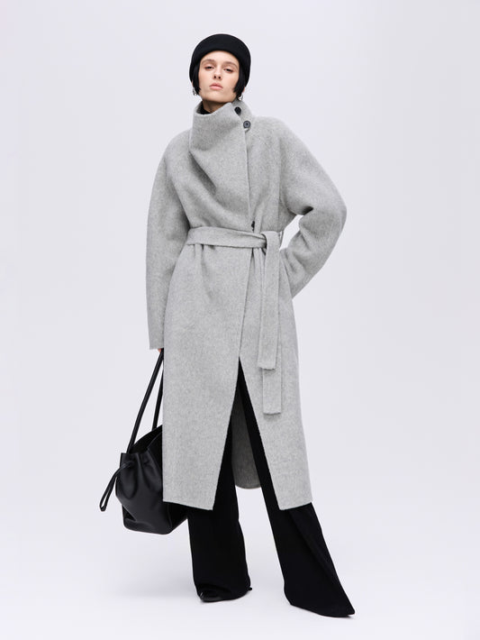 Wool–Camel High-Neck Coat