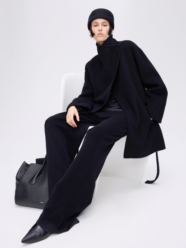 High-Neck Belted Wool Coat