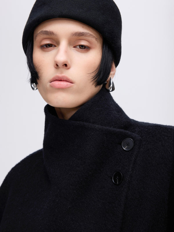 High-Neck Belted Wool Coat