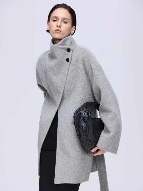High-Neck Belted Wool Coat