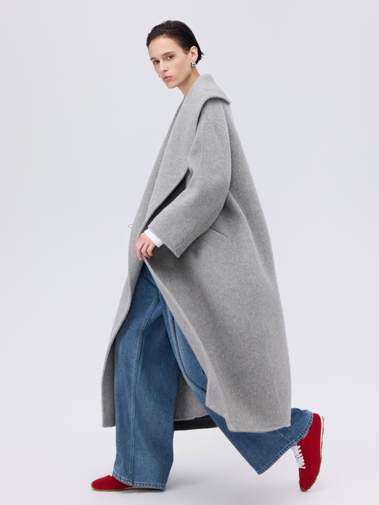 Asymmetric Wool–Silk Coat