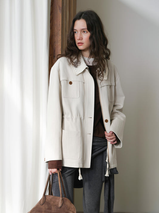 Crochet-Collar Utility Jacket