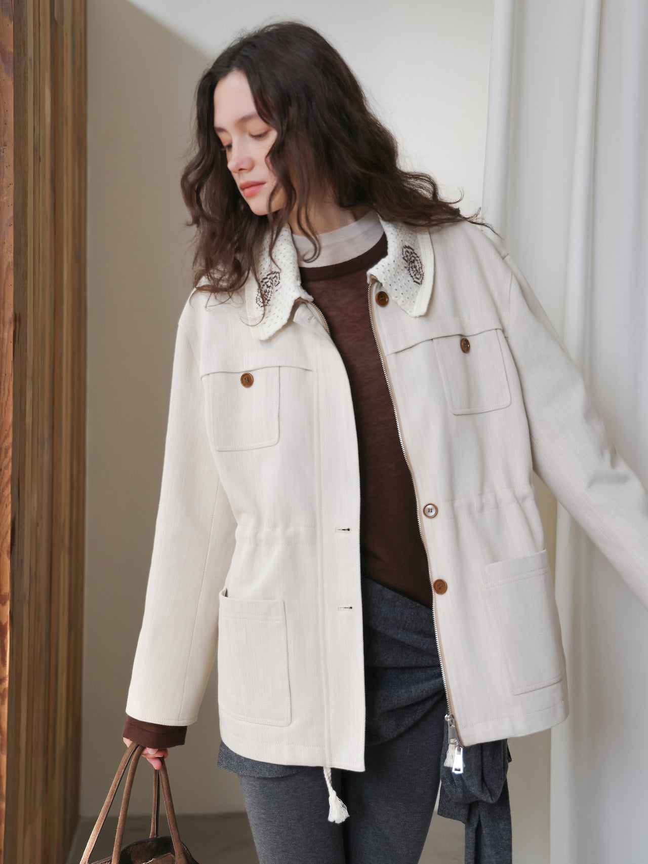 Crochet-Collar Utility Jacket