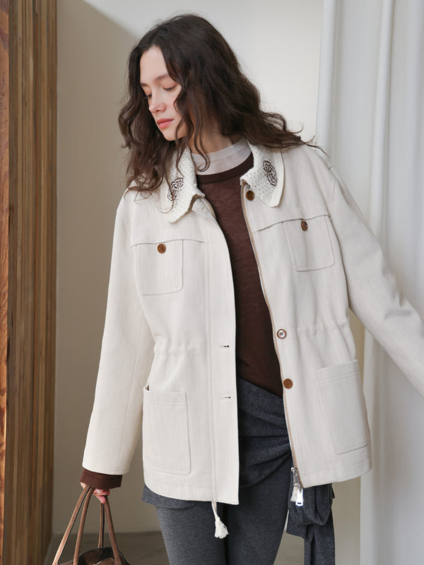 Crochet-Collar Utility Jacket