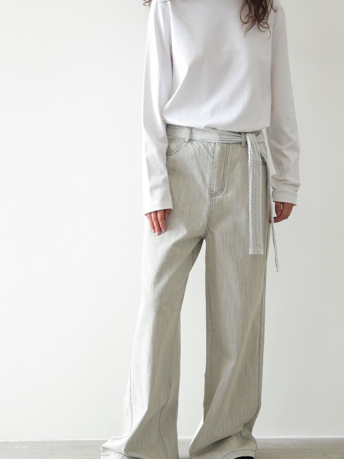 Lace-Tie Straight Wide Pants