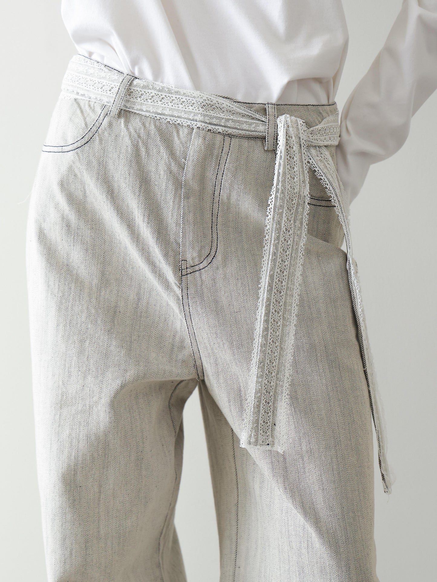 Lace-Tie Straight Wide Pants