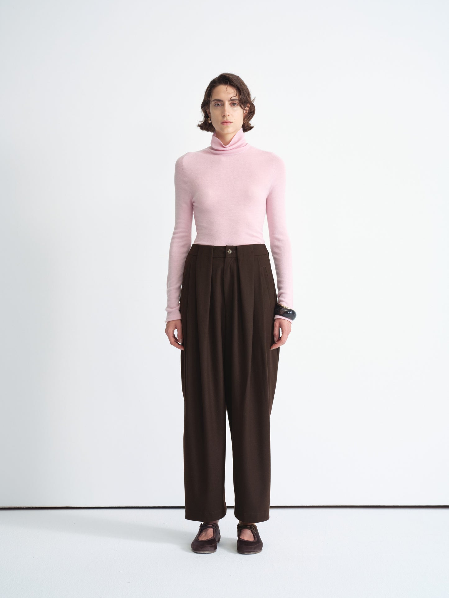 Ribbed Knit Top de Manga Larga con Cuello Alto