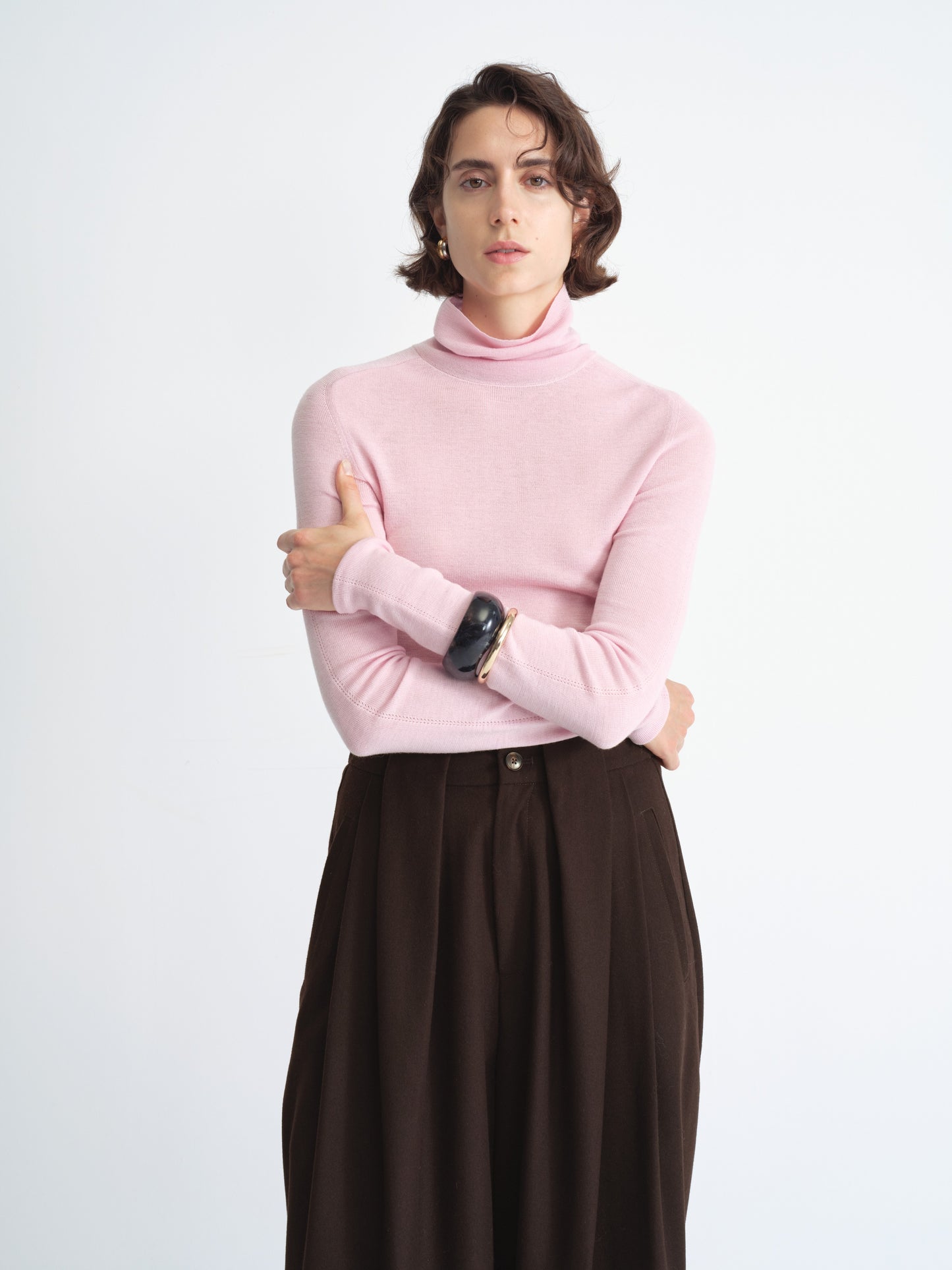 Ribbed Knit Top de Manga Larga con Cuello Alto