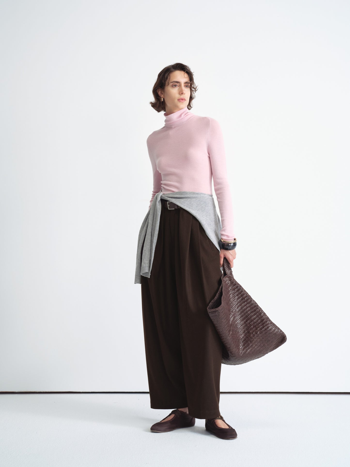 Ribbed Knit Top de Manga Larga con Cuello Alto