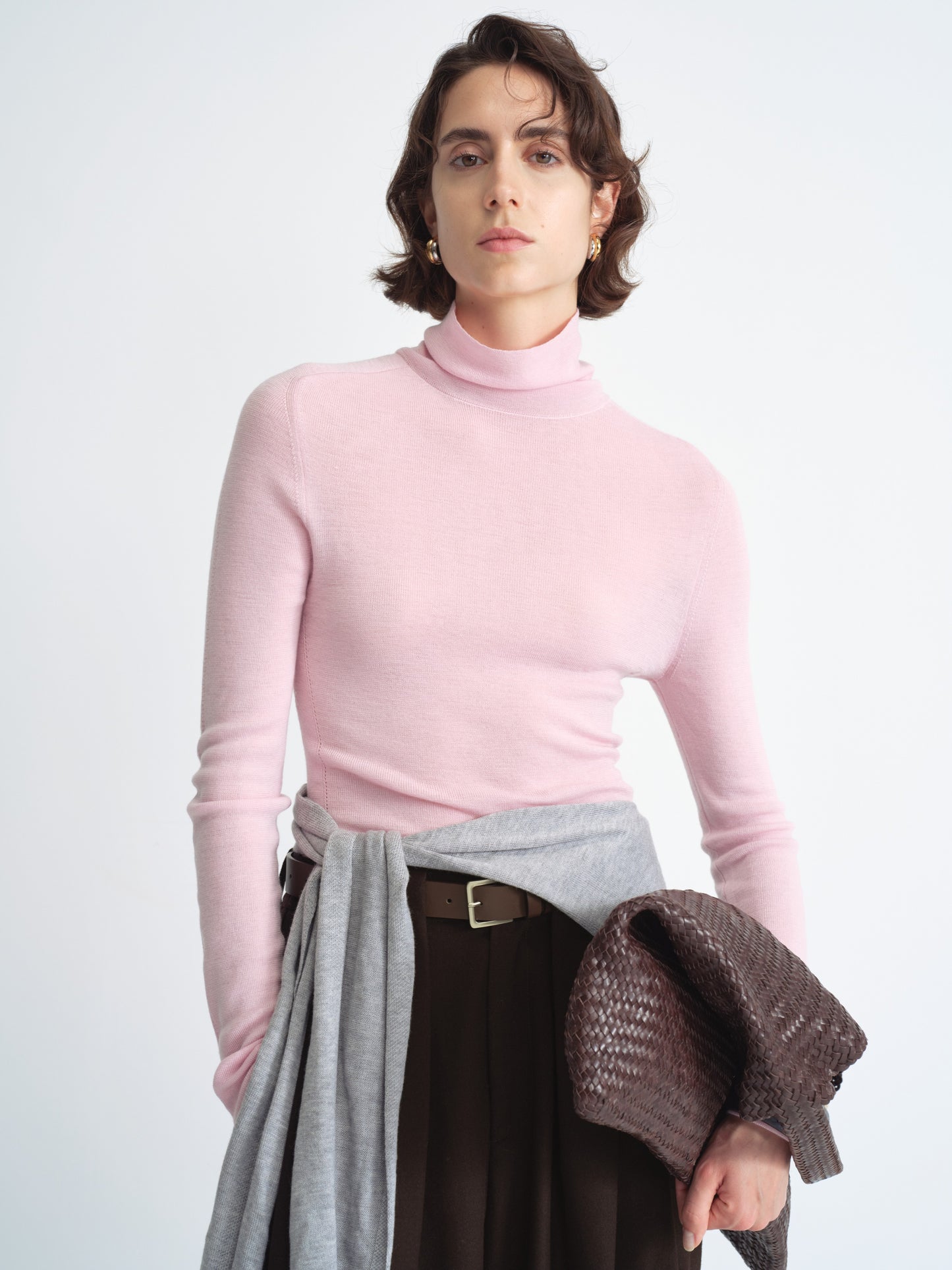 Ribbed Knit Top de Manga Larga con Cuello Alto