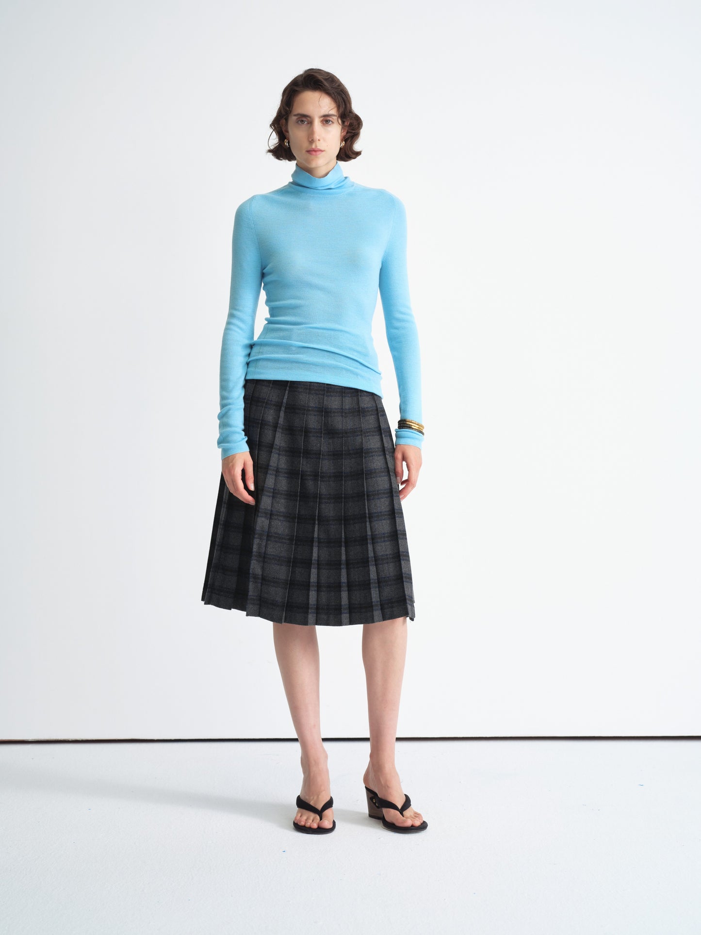 Ribbed Knit Top de Manga Larga con Cuello Alto